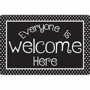 Ashley Productions Inc ASH 91509 - Ashley Smart Poly Fun Welcome Mat - Floor, Classroom, Student - 15.50" Length x 23.50" Width - Everyone is Welcome Here, BK/WE Dots - Multicolor - 1Each