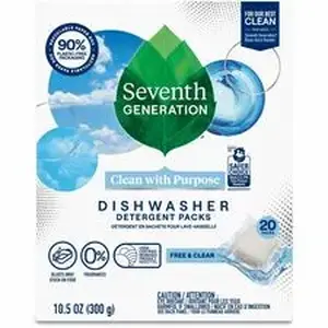 Seventh Generation SEV 45177 - Natural Dishwasher Detergent 45-Pack - For Dish - Free & Clear Scent - 20 / Pack - Dirt Resistant, Spill Resistant, Easy to Use, Grease Resistant, Hypoallergenic, Bio-based, Kosher, Fragrance-free, Dye-free, Phosphate-free, Gluten-free - Clear