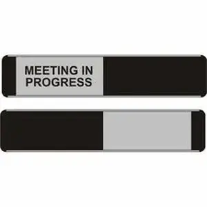 Stewart Superior SSC OF141 - Seco Door Signs - 1 / Each - Meeting In Progress Print/Message - 10" Width x 2" Height - Door-mountable - Self-adhesive - Display, Meeting, Room - Aluminum, Polyvinyl Chloride (PVC) - Multicolor