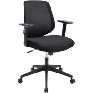 Nusparc NPR CH201MABK - Mid-Back Task Chair - Fabric Back Material - Mid Back - 5-star Base - Black - Armrest - 1 Each