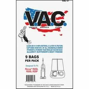 Vacuum America Clean VAC VAC57 - V.A.C. Riccar 25 Series Vacuum Bags - 9/Pack - 5 / Bundle - White
