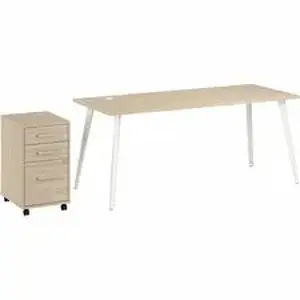 Bush Industries BSH VST001NESU - Bush Business Furniture Vista Office Furniture Collection - 3 x File, Box Drawer(s) - Material: Thermofused Laminate (TFL), Steel, Plastic, Metal, Hardboard, Laminate, Melamine, Engineered Wood, Paper - Finish: Natural Elm - Long Lasting, Durable, Scratch Resistant, Stain Resistant, Damage Resistant, Wire Management Channel, Grommet, USB Connection, Cable Management, Adjustable Leveler, File Drawer, ... - For Computer, Office, File, Office Supplies