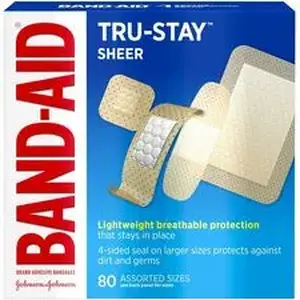 Merchandise Inc MNI 46691 - MERCHANDISE BAND-AID Sheer Adhesive Bandages - Assorted Sizes - Blue, Red, White - 80 / Box