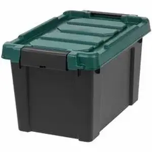Iris IRS 296070 - Remington 20QT Store-It-All Tote - Internal Dimensions: 13.75" Length x 8.50" Width x 9.50" Height - External Dimensions: 18.1" Length x 11.6" Width x 10.4" Height - 5 gal - Lid, Buckle Closure - Heavy Duty - Stackable - Black, Green - For Shoes, Makeup - 1 Each