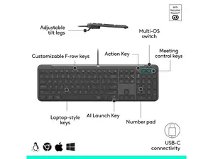 Logitech 920-013302 - SIGNATURE SLIM WIRED K620 FOR BUSINESS (GRAPHITE) - BROWN BOX; LOGITECH