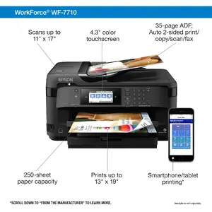 Epson C11CG36201 - WorkForce WF-7710 Wireless Inkjet Multifunction Printer - Color