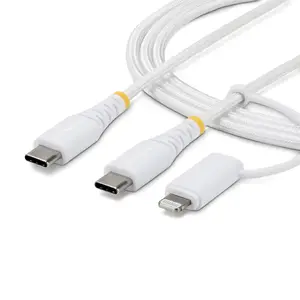 Startech 1M-U2-LNTC-CABLE - CHARGE AN APPLE LIGHTNING OR USB-C DEVICE WITH THIS RUGGED 2-IN-1 USB-C CHARGING