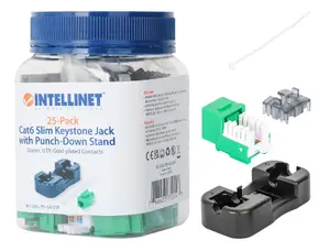 Intellinet 772143 - CAT6 SLIM KEYSTONE JACK WITH PUNCH-DOWN STAND, GREEN, 25-PACK