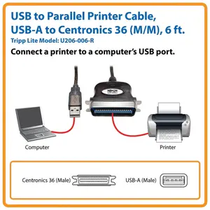 Tripplite U206-006-R - Tripp Lite, USB to Parallel Printer Cable, USB-A to Centronics 36 M/M, 6FT