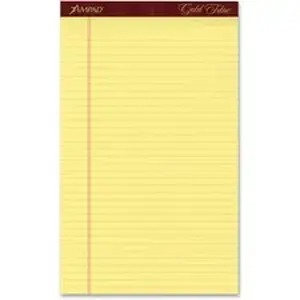 Tops Business Forms TOP 20030 - TOPS Gold Fibre Premium Rule Writing Pads - Legal - 50 Sheets - Watermark - Stapled/Glued - 0.34" Ruled - 16 lb Basis Weight - Legal - 8 1/2" x 14" Sheet Size - Yellow Paper - Bleed-free, Chipboard Backing, Micro Perforated - 12 / Pack