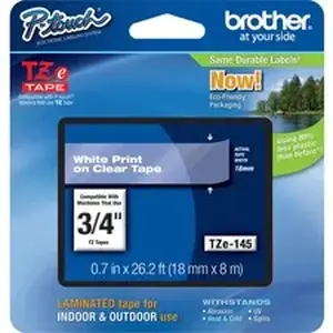 Brother BRT TZE145 - P-touch TZe Laminated Tape - 3/4" Width - White - Laminated - Water Resistant - 1 Each