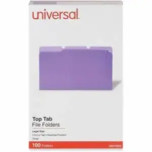 Universal Products UNV 10525 - Universal 1/3 Tab Cut Legal Top Tab File Folder - 8 1/2" x 14" - Assorted Tab Position - 11 pt. - Stock - 100 / Box