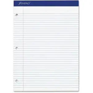 Tops Business Forms 20323 - Ampad Double Sheet Writing Pad - 100 Sheets - Stapled - Both Side Ruling Surface - 0.28" Ruled - 15 lb Basis Weight - Letter - 8 1/2" x 11" Sheet Size x 8.5" Width x 11.8" Length - White Paper - White Cover - Micro Perforated, Easy Tear, Stiff, Chipboard Backing - 1 Pad