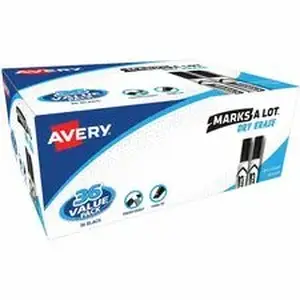 Avery Dennison AVE 98207 - Avery® Marks A Lot Dry Erase Markers, Desk-Style, 36 Black Markers - 0.1875" Chisel Marker Point - Erasable - Black Ink - Classroom, Home, Writing - 1 Box