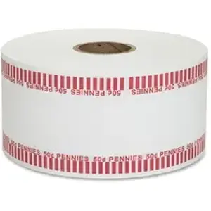Papr Products PQP 50001 - PAP-R Color-coded Coin Machine Wrappers - 1000 ft Length - 1900 Wrap(s) - Total $0.50 in 50 Coins of 1 Denomination - 15 lb Basis Weight - Kraft - Red, White - 1 Roll