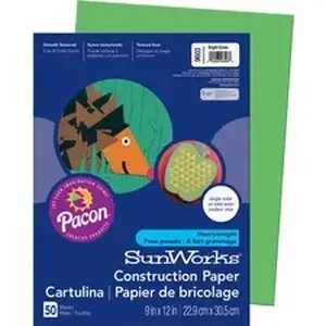 Pacon Corporation PAC 9603 - SunWorks Construction Paper - Multipurpose - 12" Width x 9" Length - Brite Green - Paper - 50 / Pack
