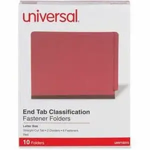 Universal Products UNV 10315 - Universal Straight Tab Cut Letter Classification Folder - 2" Expansion - 6 Fastener - 2" Fastener Capacity - End Tab Location - 2 Divider - Red - 10 / Box