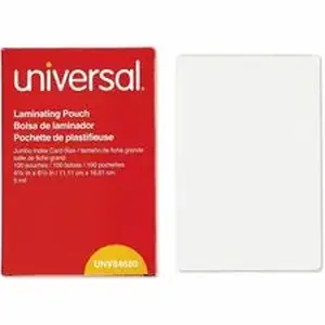 Universal Products UNV 84680 - Universal Laminating Pouch - Laminating Pouch/Sheet Size: 6.50" Width x 5 mil Thickness - Crystal - for Document, Sign, ID Card, Photo, Tag, Index Card - Temperature Resistant, Liquid Resistant - Clear - Plastic - 100 / Box