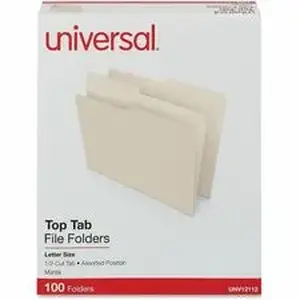 Universal Products UNV 12112 - Universal 1/2 Tab Cut Letter Top Tab File Folder - 8 1/2" x 11" - 3/4" Expansion - Assorted Tab Position - 11 pt. - Manila Paper - 100 / Box