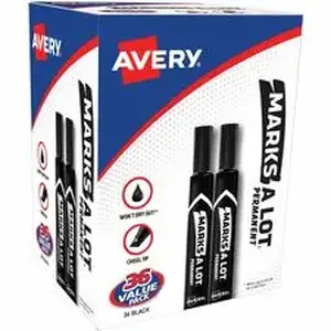 Avery Dennison AVE 98206 - Avery® Marks A Lot Permanent Markers, Large Desk-Style, Black, 36/BX - 0.1875" Chisel Marker Point - Black Ink - Writing, Metal, Plastic, Classroom, Office, Warehouse, Home - 1 Box