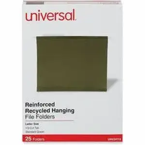 Universal Products UNV 24113 - Universal 1/3 Tab Cut Letter Hanging Folder - 8 1/2" x 11" - Assorted Tab Position - 11 pt. - Stock - Standard Green - 25 / Box