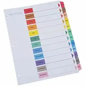 Universal Products UNV 24810 - Universal Index Divider - 12 x Divider(s) - 12 Printed Side Tab(s) - Month - Jan-Dec - 3 Hole Punched - White Paper Divider - Assorted Paper Tab(s) - Double-sided, Mylar Reinforced Edge, Laminated Tab - 1 Set
