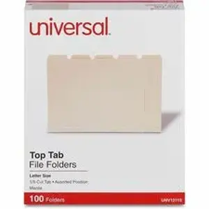 Universal Products UNV 12115 - Universal 1/5 Tab Cut Letter Top Tab File Folder - 8 1/2" x 11" - 3/4" Expansion - Assorted Tab Position - 11 pt. - Manila Paper - 100 / Box
