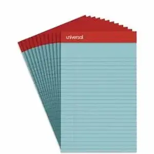 Universal Products UNV 35850 - Universal Colored Perforated Ruled Writing Pads, Narrow Rule, 50 Blue 5 x 8 Sheets, Dozen - 1 Subject(s) - 50 Sheets - Tape Bound - Narrow Ruled Front Ruling - 16 lb Basis Weight - 8" Height x 5" Width - Blue Paper - Chipboard Cover - 12 / Dozen