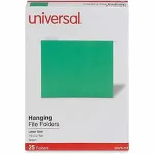 Universal Products UNV 14117 - Universal 1/5 Tab Cut Letter Hanging Folder - 8 1/2" x 11" - Assorted Tab Position - 11 pt. - Stock - Bright Green - 25 / Box