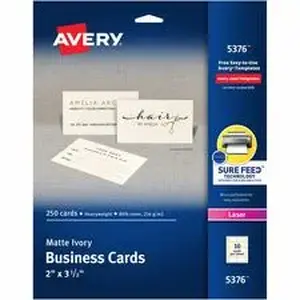 Avery Dennison AVE 5376 - Avery® 2" x 3.5" Ivory Business Cards, Sure Feed Technology, Laser, 250 Cards (5376) - 79 Brightness - A4 - 8 1/2" x 11" - 80 lb Basis Weight - 216 g/m² Grammage - Matte - Perforated, Heavyweight, Smooth Edge, Anti-jam, Double-sided, Printable, Smudge-free, Recyclable - Ivory - 250 / Pack