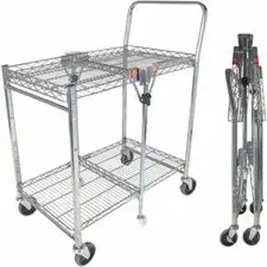 Black & Decker BOS BSACSMCR - Bostitch Stowaway Utility Cart - 2 Shelf - 400 lb Load Capacity - 6 Casters - 31" Length x 19.50" Width x 39" Height - Chrome - 1 Each