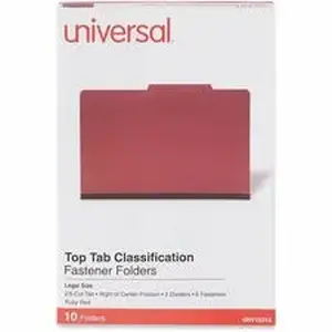 Universal Products UNV 10313 - Universal 2/5 Tab Cut Legal Classification Folder - 8 1/2" x 14" - 2" Expansion - 6 Fastener - 2" Fastener Capacity - Top Tab Location - Right of Center Tab Position - 2 Divider - Ruby Red - 10 / Box