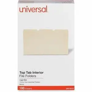 Universal Products UNV 15213 - Universal 1/3 Tab Cut Legal Top Tab File Folder - 8 1/2" x 14" - Assorted Tab Position - 9.5 pt. - Manila Paper - 100 / Box