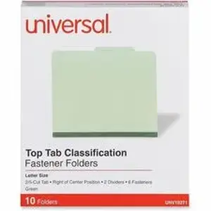Universal Products UNV 10271 - Universal 2/5 Tab Cut Letter Classification Folder - 8 1/2" x 11" - 2" Expansion - 6 Fastener - 2" Fastener Capacity - Top Tab Location - Right of Center Tab Position - 2 Divider - Green - 10 / Box