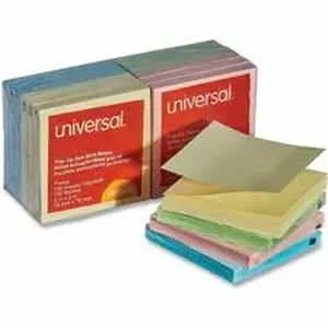 Universal Products UNV 35619 - Universal Note Pad - 100 x Assorted Pastel - 3" Flag/Note Width x 3" Flag/Note Length - Square - 100 Sheets per Pad - Pastel Assorted - Self-stick, Residue-free, Fanfold, Pop-up, Repositionable, Adhesive - 12 / Pack