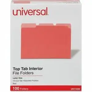 Universal Products UNV 12303 - Universal 1/3 Tab Cut Letter Top Tab File Folder - 8 1/2" x 11" - Assorted Tab Position - 11 pt. - Stock - 100 / Box