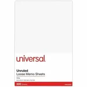 Universal Products UNV 46500 - Universal Loose White Memo Sheets, 4 x 6, Unruled, Plain White, 500/Pack - 500 Sheets - Unruled Front Ruling - Plain White Paper - 500 / Pack