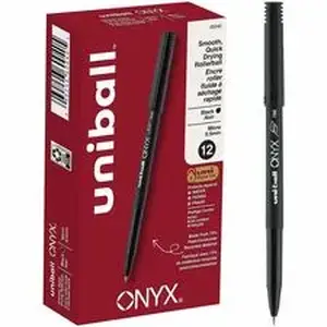 Uniball 60040 - �� Onyx Rollerball Pens - Black Ink - Dye-based - Matte Black Barrel - Metal Tip - 12 / Dozen