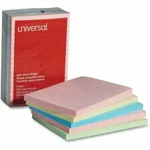 Universal Products UNV 35616 - Universal Note Pad - 100 x Assorted Pastel - 4" Flag/Note Width x 6" Flag/Note Length - Rectangle - 100 Sheets per Pad - Ruled - Assorted Pastel - Self-stick, Residue-free - 5 / Pack