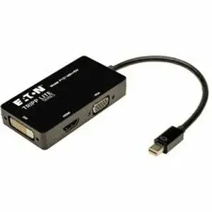 Eaton Tripplite TRP P13706NHDV - Tripp Lite series Mini DP to VGA/DVI/HDMI Adapter/Converter - 6" DVI/HDMI/Mini DisplayPort/VGA A/V Cable for Audio/Video Device, Monitor, Tablet, MacBook Air - First End: 1 x Mini DisplayPort Digital Audio/Video - Male - Second End: 1 x DVI-I Digital Video - Female, 1 x HDMI Digital Audio/Video - Female, 1 x 15-pin HD-15 - Female - Supports up to 1920 x 1200 - Black - 1 Each - TAA Compliant