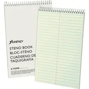 Tops Business Forms TOP 25274 - Ampad Kraft Cover Steno Book - 80 Sheets - Wire Bound - Front Ruling Surface - 0.34" Ruled - Gregg Ruled Margin - 15 lb Basis Weight - 6" x 9" Sheet Size - Green Tint Paper - Kraft Cover - Chipboard Backing, Rigid, WireLock, Snag Resistant, Sturdy Cover - 1 Each