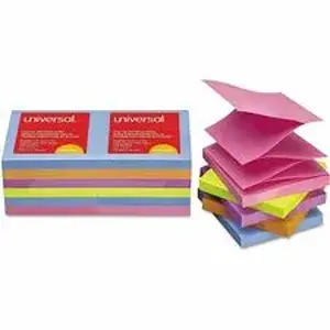 Universal Products UNV 35611 - Universal Note Pad - 100 x Bright Assorted - 3" Flag/Note Width x 3" Flag/Note Length - Square - 100 Sheets per Pad - Assorted Bright - Self-stick, Residue-free, Fanfold, Pop-up, Repositionable, Adhesive - 12 / Pack