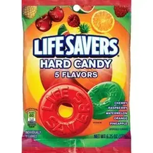 Mars MRS 08501 - Wrigley LifeSavers 5 Flavors Hard Candies - Cherry, Raspberry, Watermelon, Orange, Pineapple - Individually Wrapped - 6.25 oz - 1 Bag