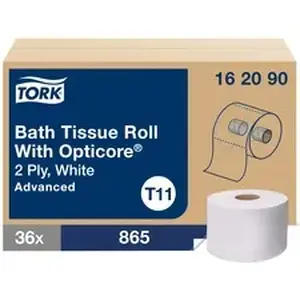 Essity TRK 162090 - TORK Advanced Bath Tissue Roll with OptiCore - 2 Ply - 3.80" Width x 288.30 ft Length - 865 Sheets/Roll - 5.60" Roll Diameter - 1 45/64" Core - Floral Embossing Pattern - White - Paper - 1 Carton