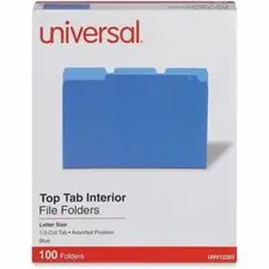 Universal Products UNV 12301 - Universal 1/3 Tab Cut Letter Top Tab File Folder - 8 1/2" x 11" - Assorted Tab Position - 11 pt. - Stock - 100 / Box