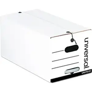 Universal Products UNV 75131 - Universal Deluxe Quick Set-up String-and-Button Boxes, Legal Files, White, 12/Carton - Internal Dimensions: 15" Width x 24" Depth x 10" Height - Media Size Supported: Legal - Flap, String/Button Closure - Medium Duty - Stackable - Corrugated Fiberboard - White - For Box File - 12 / Carton
