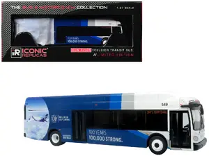 Iconic Replicas 87-0679 - Flyer Xcelsior XN40 Transit Bus "Delta Air Lines 100th Anniversary" Blue and White with Graphics "The Bus & Motorcoach Collection" Limited Edition 1/87 (HO) Scale Diecast Model by Iconic Replicas