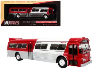 Iconic Replicas 87-0601 - Flxible 53102 Look Transit Bus "Pittsburgh Area Transit" Red and White "Vintage Bus & Motorcoach Collection" Limited Edition 1/87 (HO) Diecast Model by Iconic Replicas