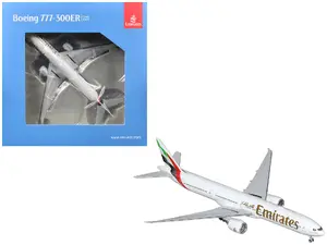 Geminijets GJUAE2318 - Boeing 777-300ER Commercial Aircraft "Emirates Airlines" (A6-EQH) White with Striped Tail 1/400 Diecast Model by GeminiJets