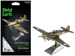 Metal Earth 1-MMS213 - Model Kit Curtiss P-40 Warhawk Fighter-Bomber Aircraft "American Volunteer Group (AVG) Chinese Air Force" (Moderate Difficulty) Steel Model by Metal Earth